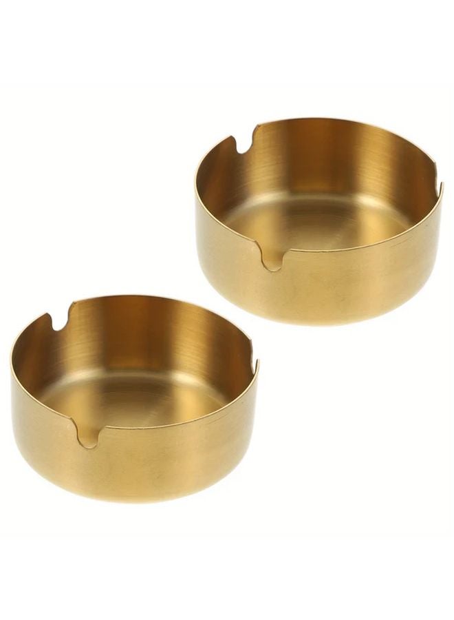 قطعتان من مجموعة منفضة السجائر الذهبية المصنوعة من الفولاذ المقاوم للصدأ بتشطيب مُلمّس، ديكور عصري للمنزل والمكتب - Image 2